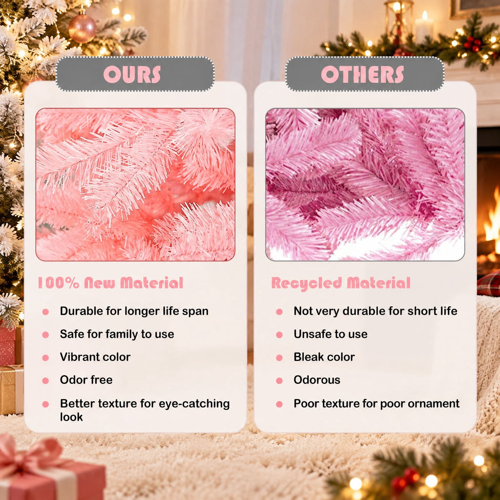 Airfind 7.5 Feet Hinged Artificial Christmas Tree Full Fir Tree, New PVC metal Length:7.5 ft Width:4.3 ft Frame, Pink
