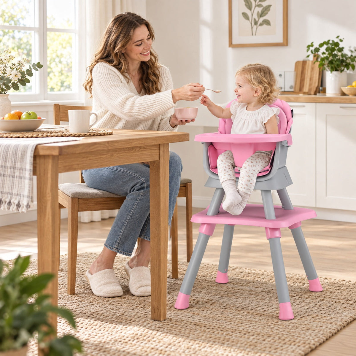 Airfind 6-in-1 Convertible Youth High Chair featuring Adjustable Removable Tray, 55 lbs Capacity, PP PU Fabric Frame, for 6-36 Months, Pink