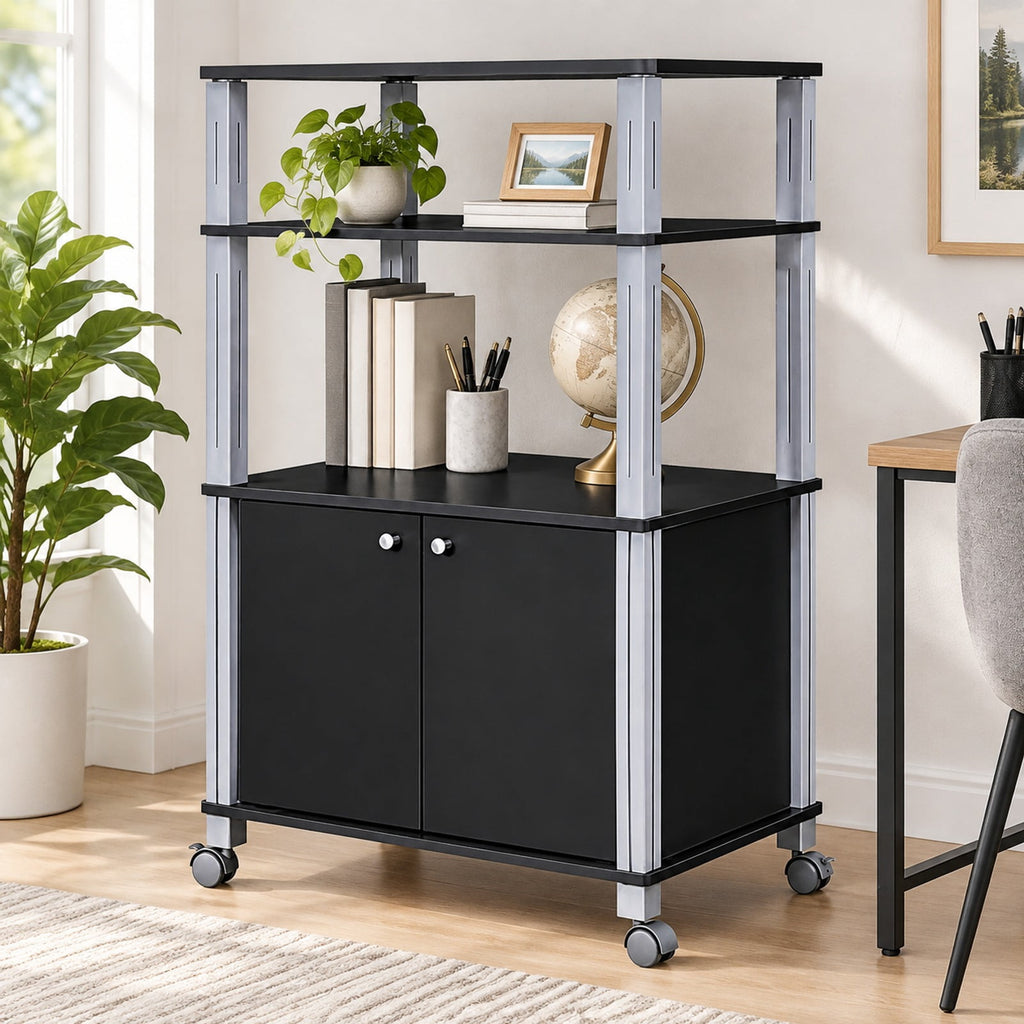 Airfind Microwave Rack Stand Rolling Storage Cart, P2 MDF Frame, 23.5 x 15.5 x 38.5 Footprint, Black