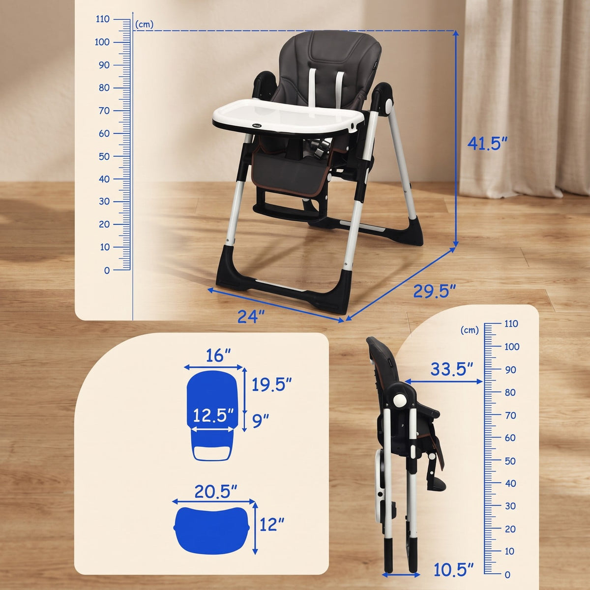Airfind Foldable High Chair with Adjustable Backrest Positions, 50 lbs Capacity, Model BB5250DKGR, Suitable for 0 to 5 Years, Unspecified