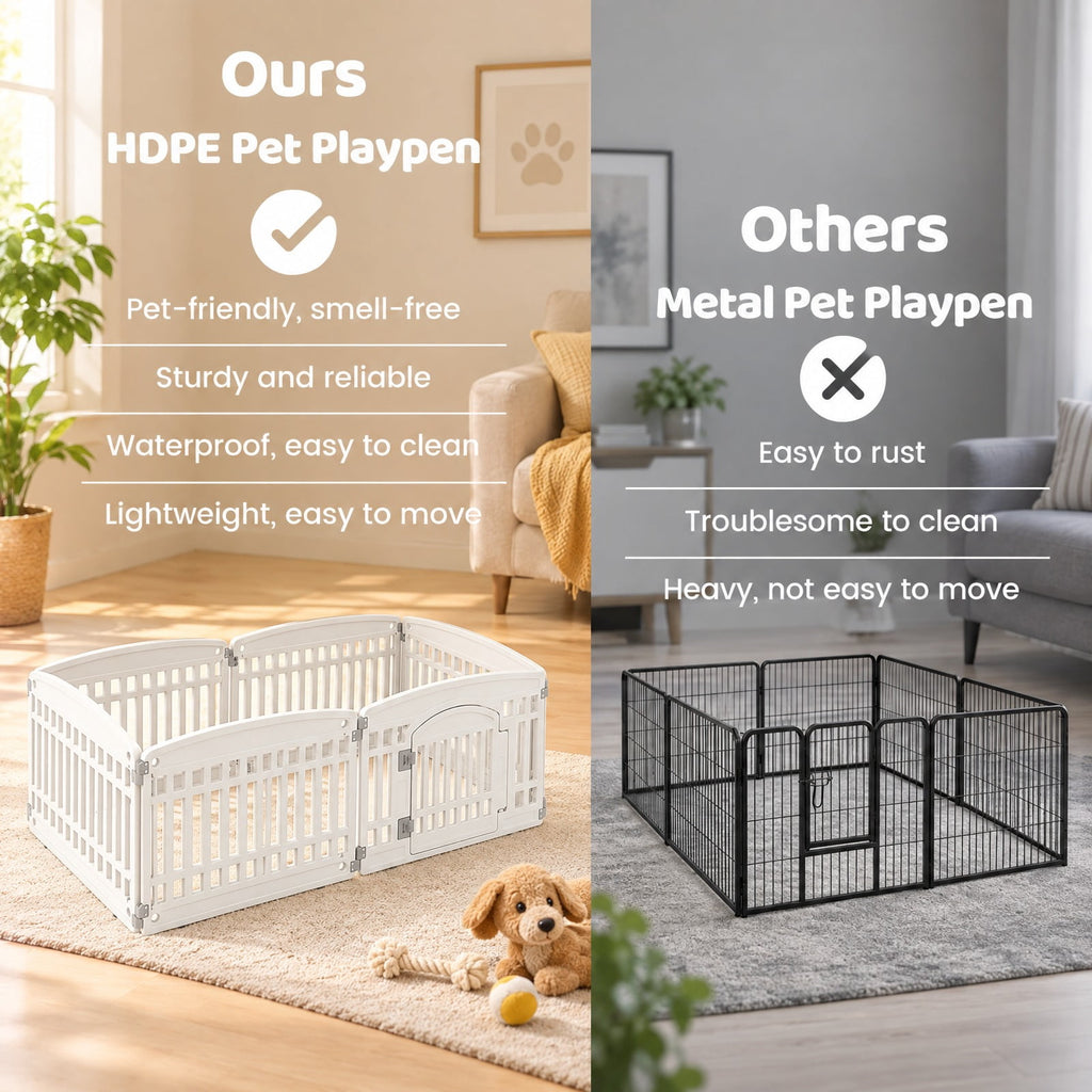 Airfind 6-Panel Plastic Dog Playpen 24 Inch Indoor Outdoor Pet Fence with Locking Door, HDPE Rectangular-shaped Playpen Frame, White
