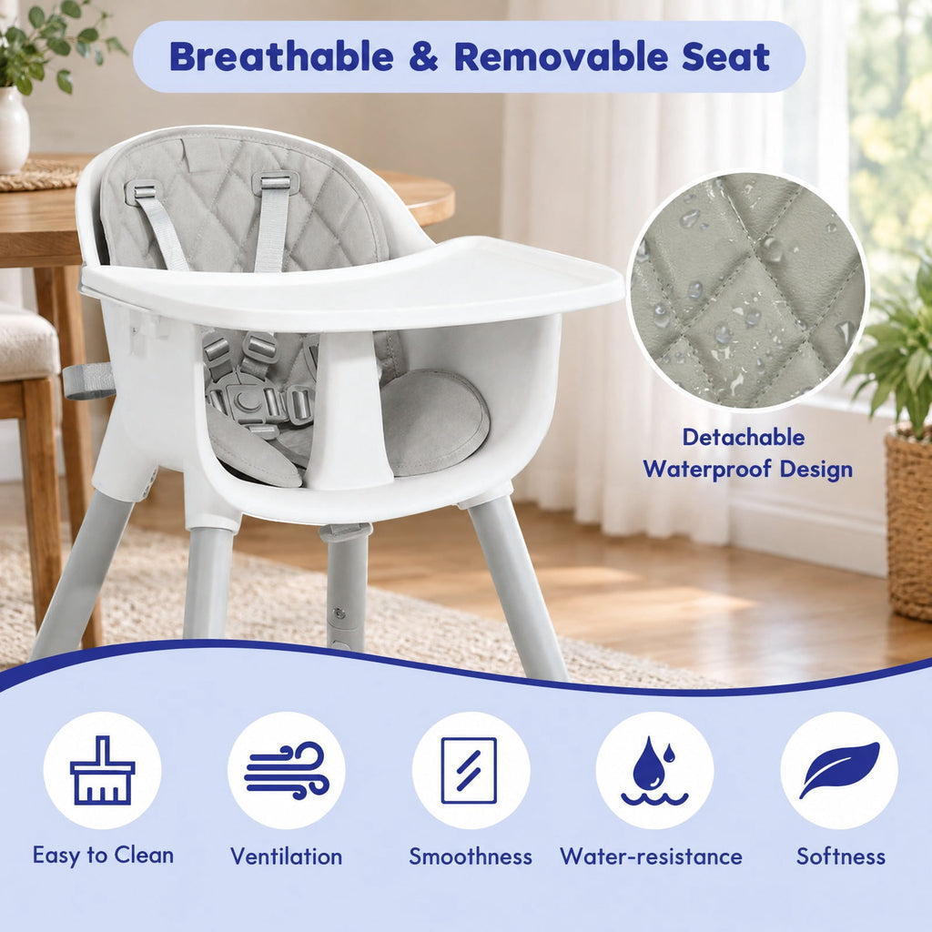 Airfind 4-in-1 Baby Convertible Toddler Table Chair Set with PU Cushion, 33 lbs Capacity, PU PP metal Frame, for 6-36 months, Gray