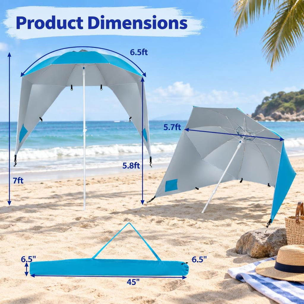 Airfind 2-in-1 Beach Shelter Umbrella UPF 50+ with Side Panels for Camping Picnic, Oxford Cloth Fiberglass Pole Metal PP Frame, Turquoise