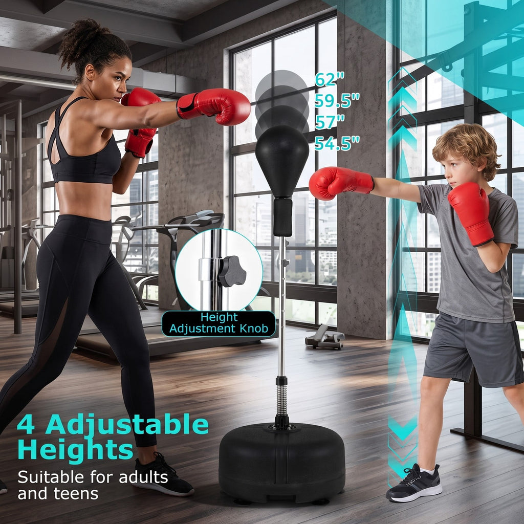 Airfind Height Adjustable Punching Bag with Stand for Teens and Adults, Freestanding Reflex Boxing Bag with Weighted Fillable Base, Gloves and Spring Ball for, Black