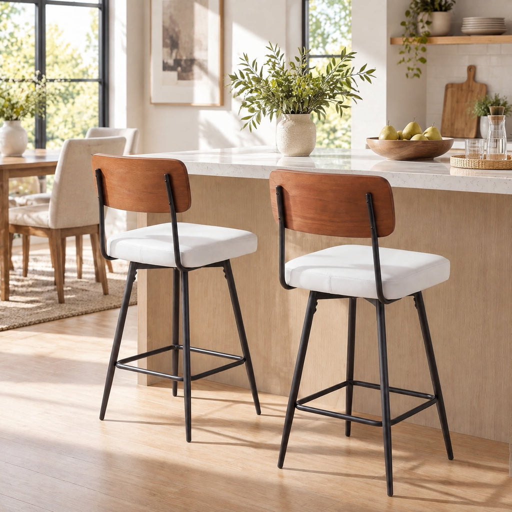 Airfind 27 Inch Padded Counter, Barstools Set of 2 with Metal Legs, 330 lbs Capacity, Metal Plywood PU Leather Sponge Frame, White