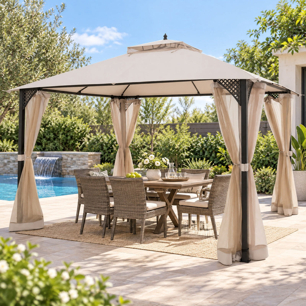 Airfind 12 x 10Outdoor Double Top Patio Gazebo, Polyester steel Frame, 12 x 10 x 9.5 Footprint, Beige
