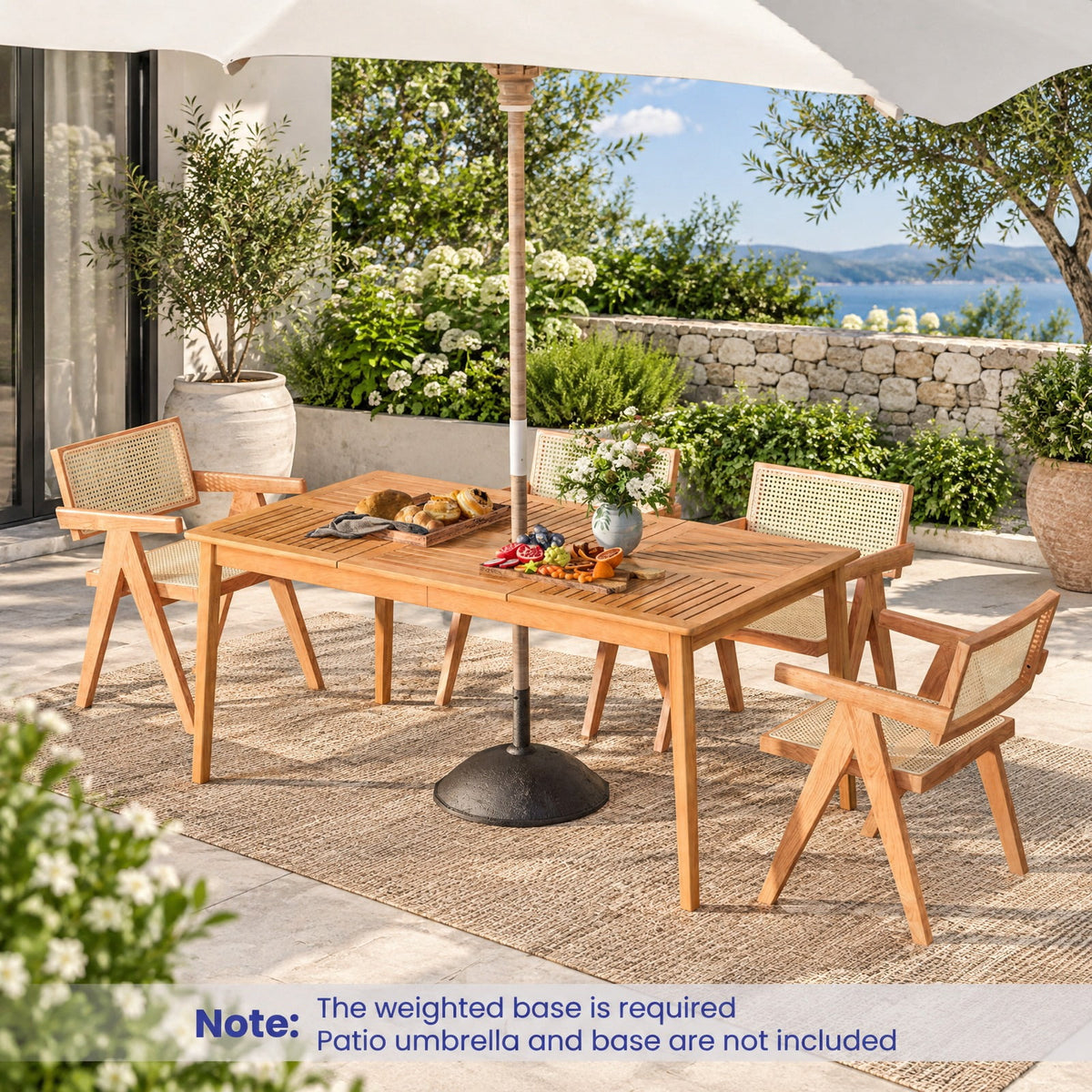AIRFIND Patio Dining Table for Six with Acacia Wood Slatted Top, Umbrella Hole and Reinforced Frame, 67 x 35 x 30 in, Natural