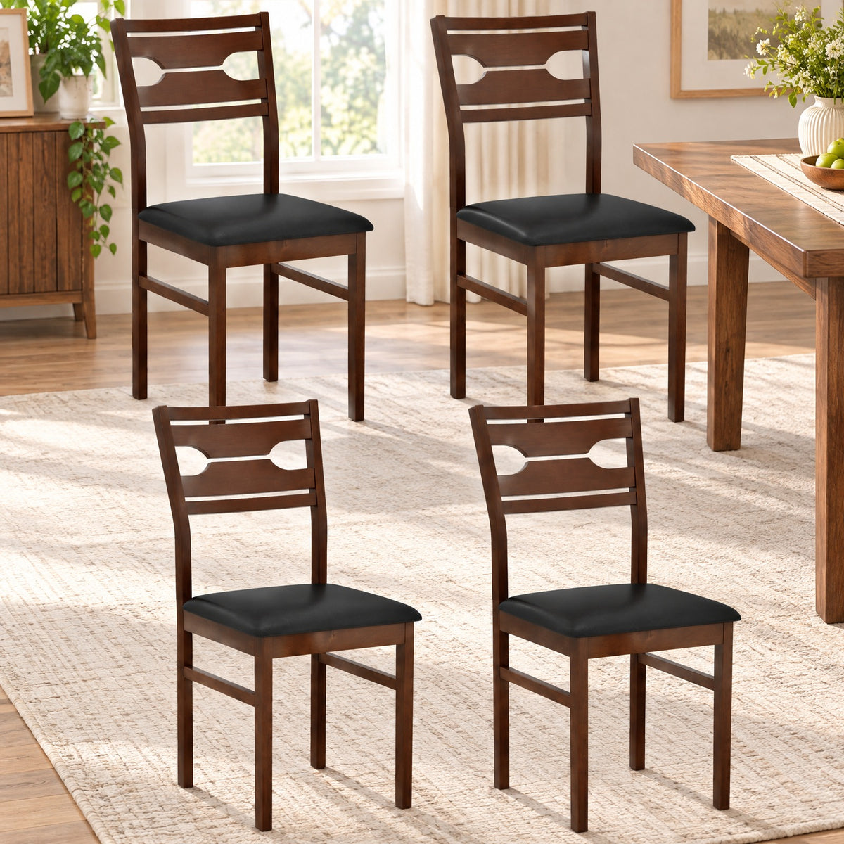 Airfind Wooden Dining Chair Set of 2 with PU Leather Padded Seat and Rubber Wood Frame, 285 lbs Capacity, Rubber Wood Frame, Walnut