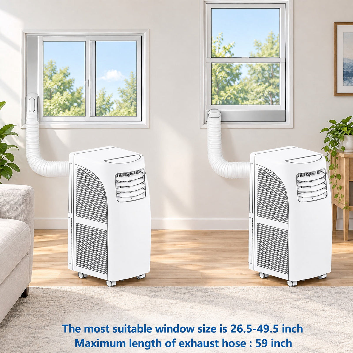 Airfind 9000 BTU Portable Air Conditioner with Built, 12 Inch x 13 Inch x 30 Inch (W x D x H) Product weight: 54.5 lbs Footprint, Black + white Cooling