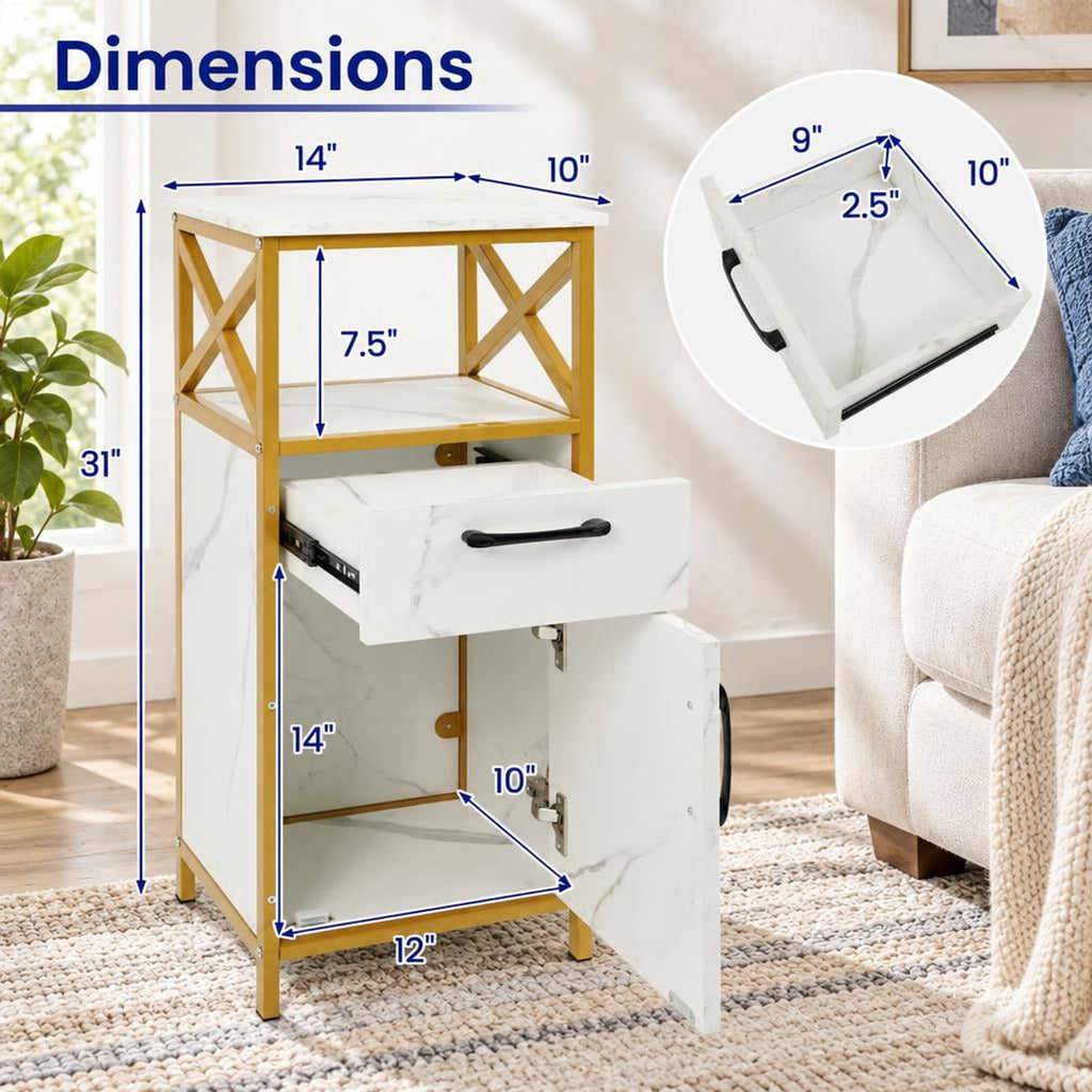 Airfind Bathroom Storage Cabinet with Drawer Single Door and Open Shelf, 44 lbs Capacity, Engineered Wood Metal Frame, 14in x 12in x 31in Footprint