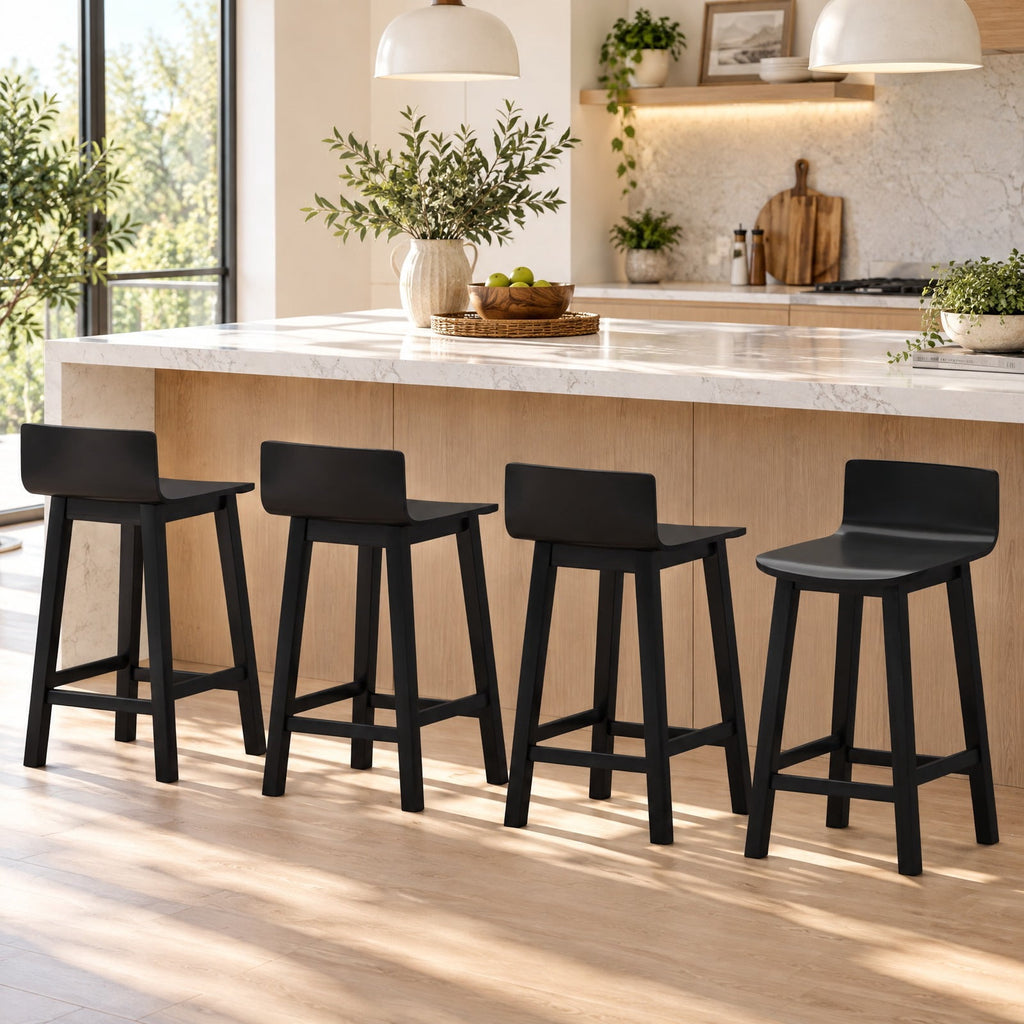 Airfind Wood Bar Stools Set of 2 with Solid Back and Seat, Black, Ergonomically designed backrest fits your body curve, for Everyday Home Use