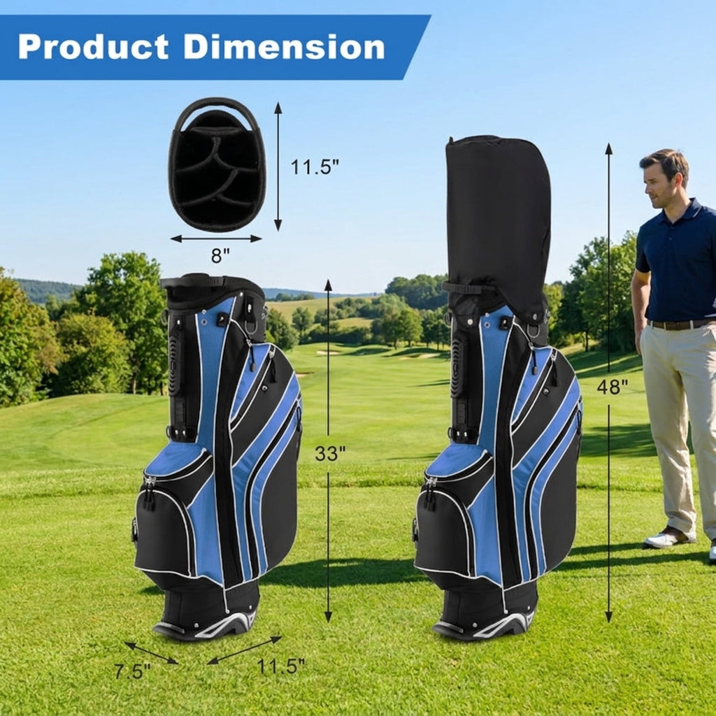 Airfind 10.5 in Golf Stand Bag with 14-Way Dividers and 7 Zippered Pockets featuring a rain hood with towel rings and dual carry straps for walking rounds, Navy