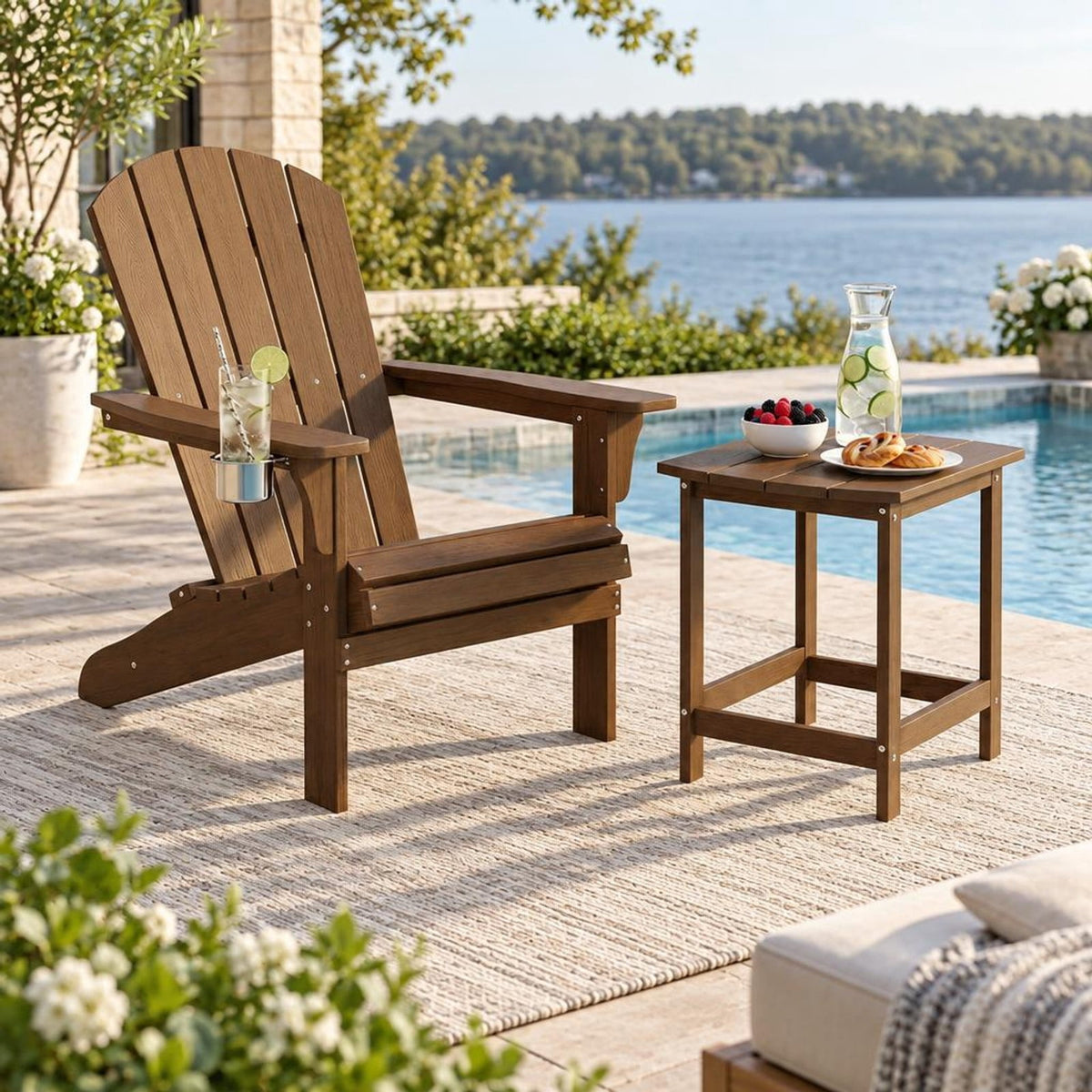 Airfind 18 Inch Weather Resistant Side Table for Garden Yard Patio, 200 lbs Capacity, HDPE Frame, 19 x 14.5 x 18 Footprint, Coffee