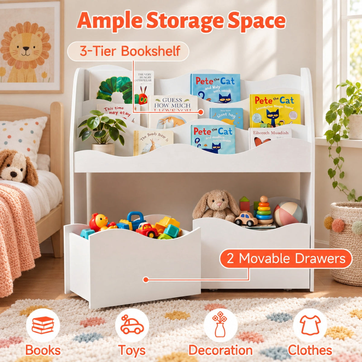 Airfind Kids Toy Wooden Storage Organizer with 2 Rolling Drawers for Kids Room, 11 lbs Capacity, Engineered Wood Frame, White
