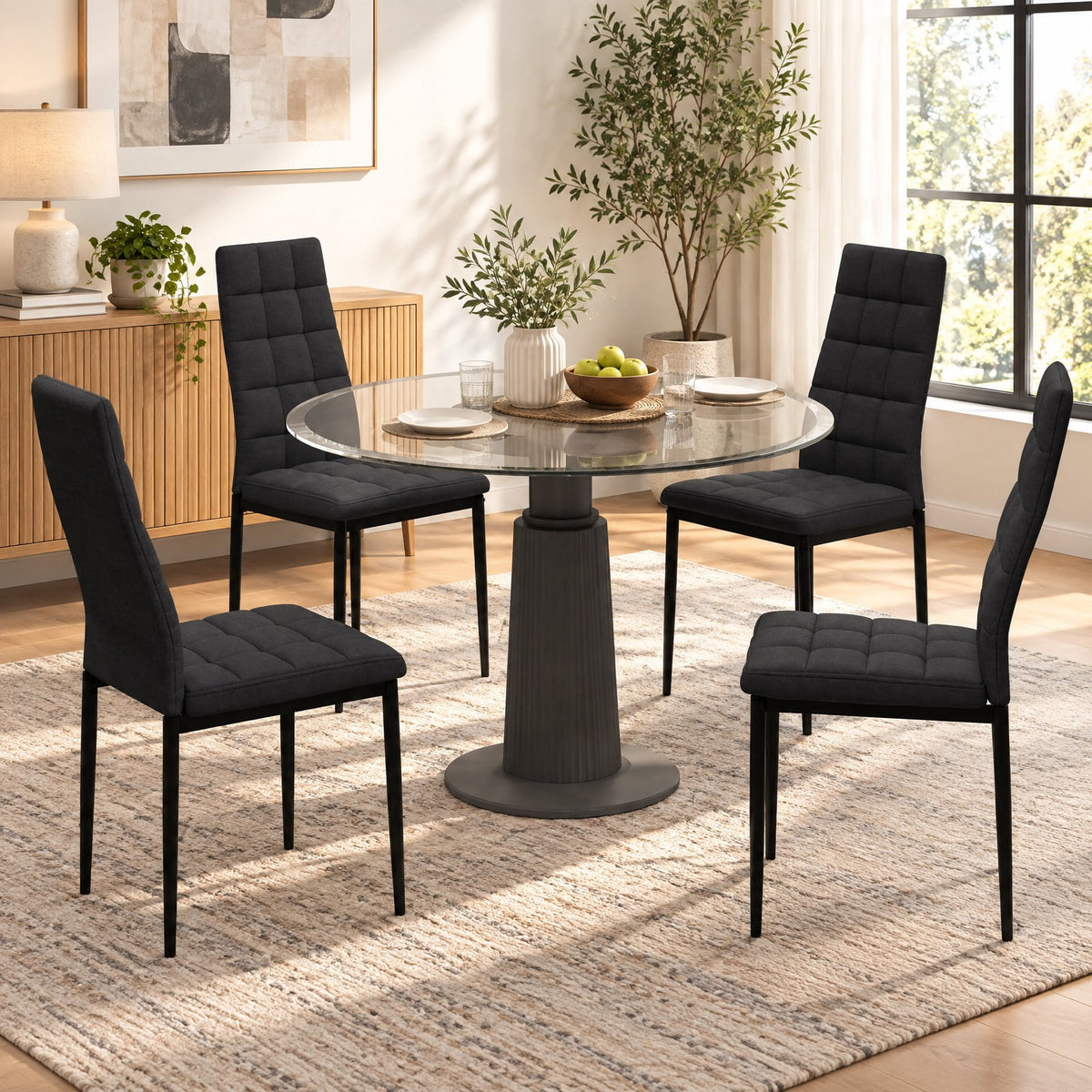 Airfind Set of 4 Fabric Dining Chairs Set with Upholstered Cushion and High Back, 330 lbs Capacity, Metal sponge fabric Frame, Black
