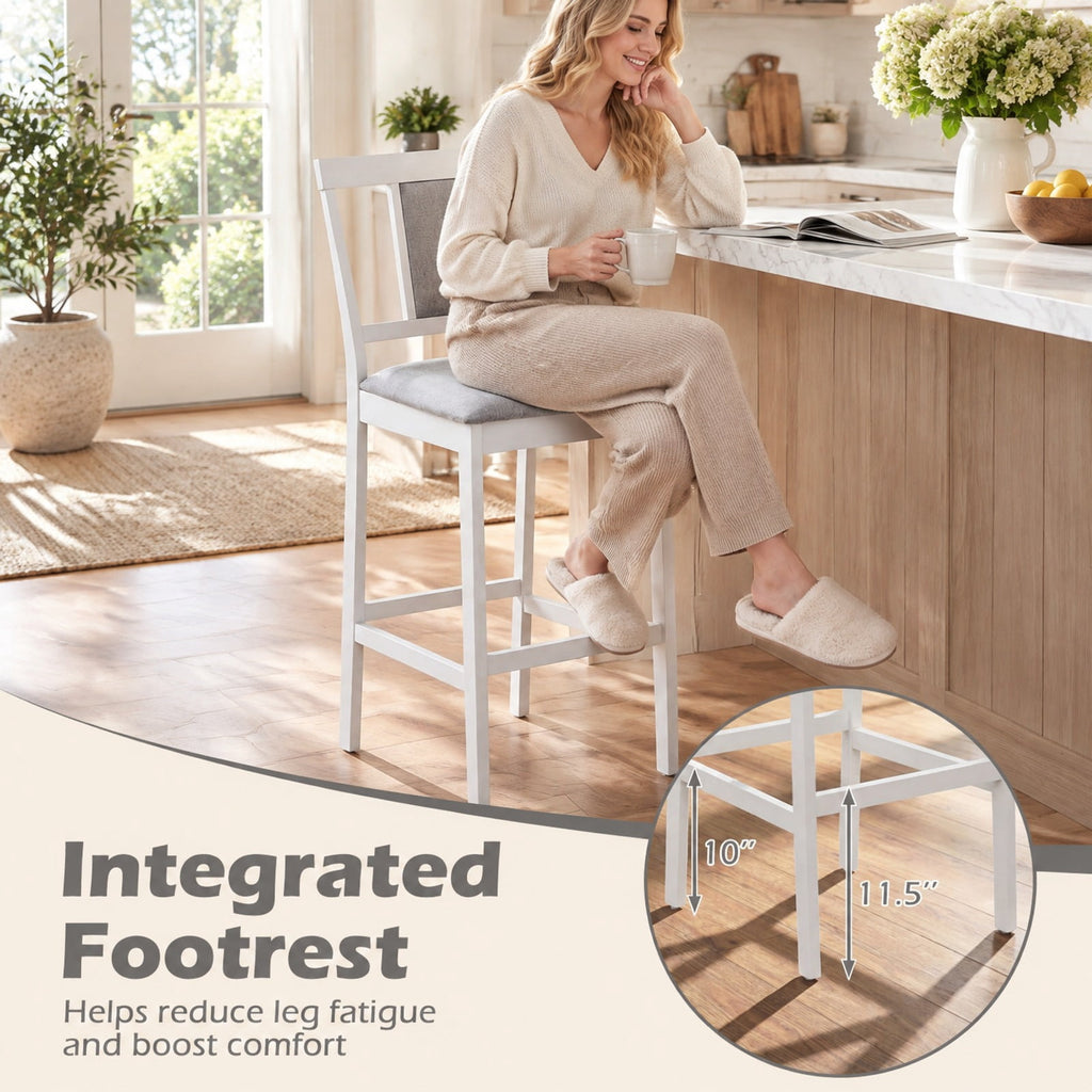 Airfind Set of 2 Upholstered Barstool 29.5 Inch Bar Height with Solid Rubber Wood Frame, 300 lbs Capacity, White