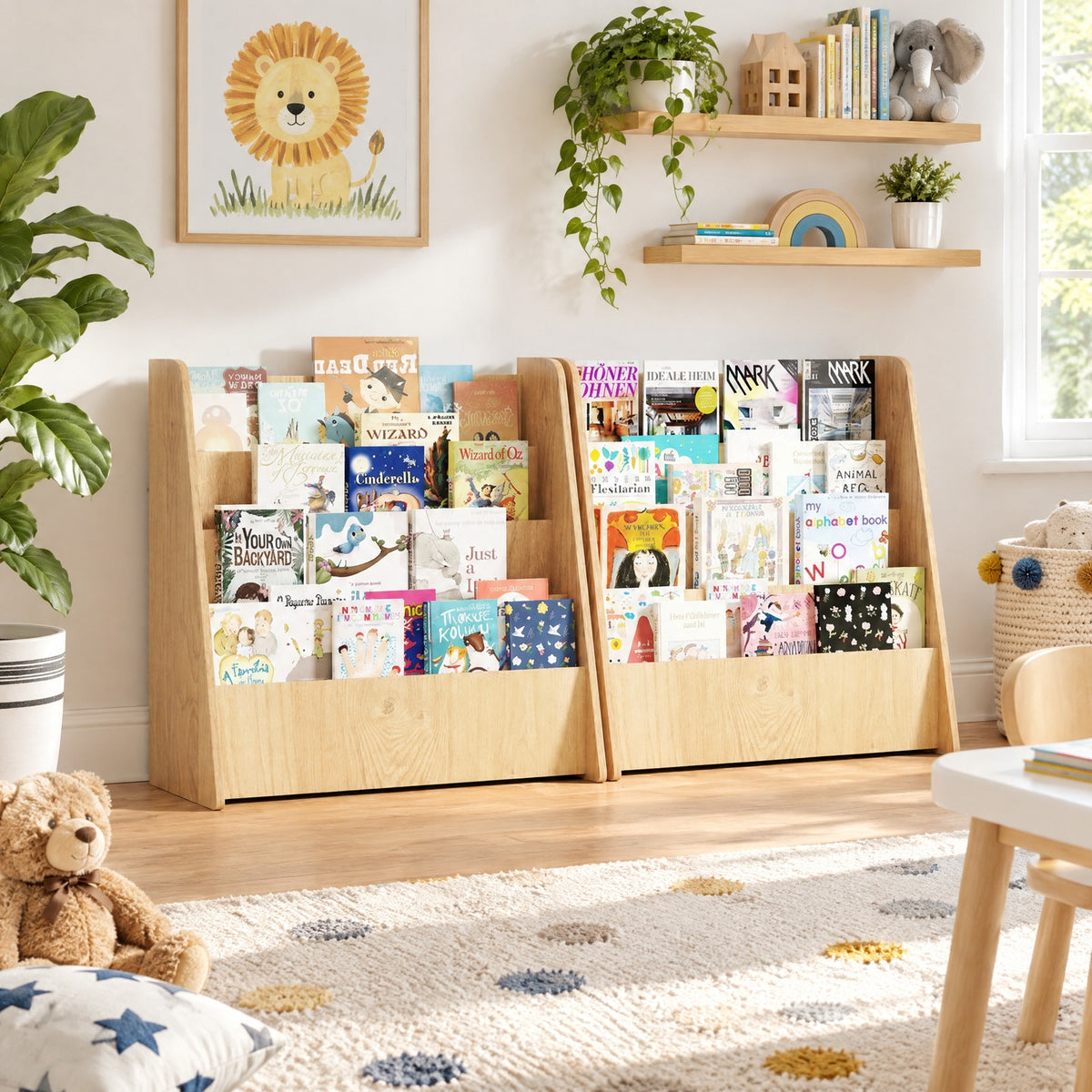 Airfind 4-Tier Kids Bookshelf with Deep Compartments for Bedroom, Natural, 4 open and deep compartments for book storage
