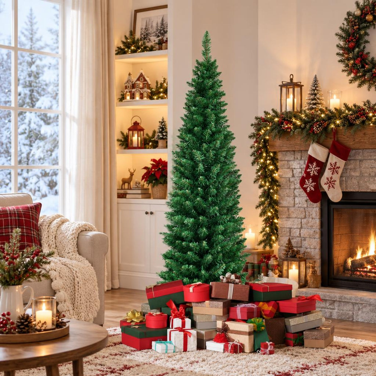 Airfind PVC Artificial Slim Pencil Christmas Tree-5 Feet, PVC iron 5 Ft: Frame, 2ft x 5ft Footprint, Green