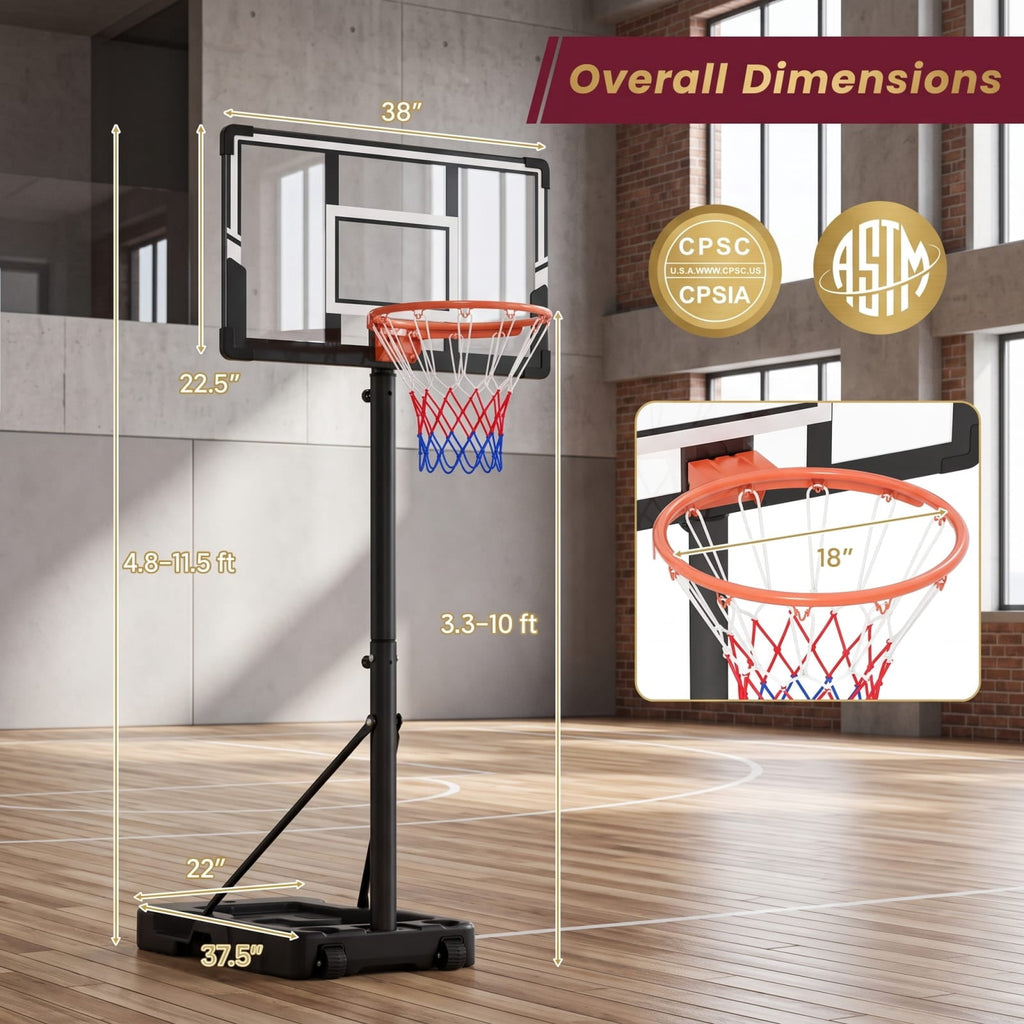 Airfind Portable Basketball Hoop with 3.3 to 10 Foot Adjustable Height Shatterproof Backboard and Fillable Base for Backyard Driveway Play, Black