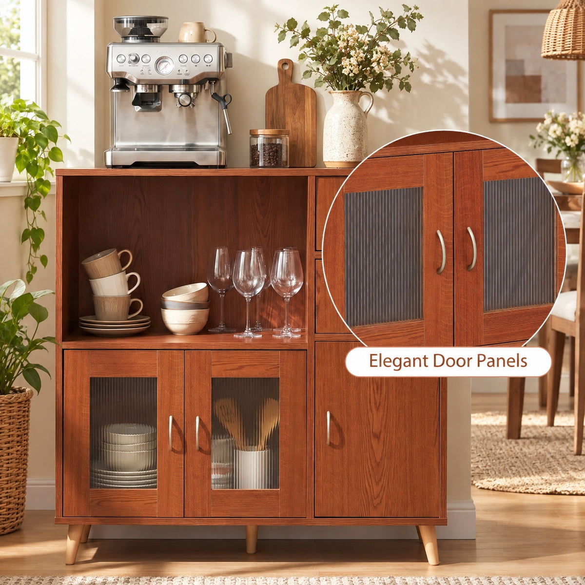 Airfind 36 Inch Sideboard Buffet Cabinet with Open Compartment, 125 lbs Capacity, Engineered Wood PC Frame, 36in × 16in × 35.5in Footprint, Brown