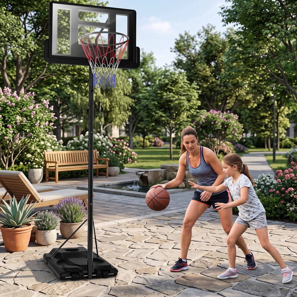 Airfind Portable Basketball Hoop, Height Adjustable 8.5-10 ft Shatterproof Backboard System with Wheels and 2 Nets for Indoor Outdoor Kids Adults Driveway, Black