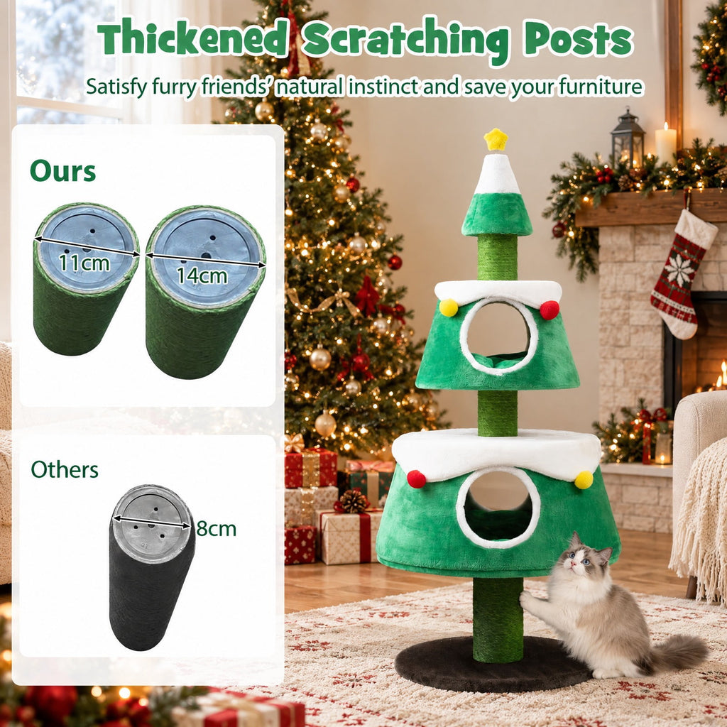 Airfind Christmas Cat Tree for Indoor Cats Cute Holiday Cat Tower with 2 Condos, 33 lbs Capacity, Green