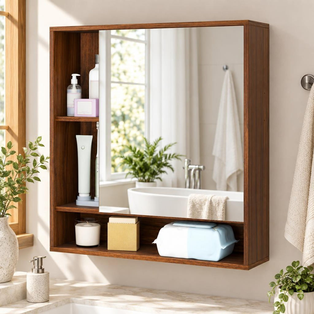 Airfind Wall Mounted Bathroom Cabinet with Mirror Single Door, 176 lbs Capacity, Glass MDF Engineered Wood Frame, 21.5 Inch x 6.5 Inch x 24 Inch Footprint