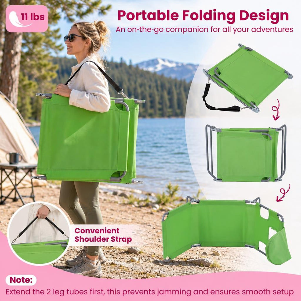 Airfind Folding Beach Lounge Chair with Adjustable Backrest for Lawn, 330 lbs Capacity, Metal Oxford Fabric Polyester Sponge Frame, Green
