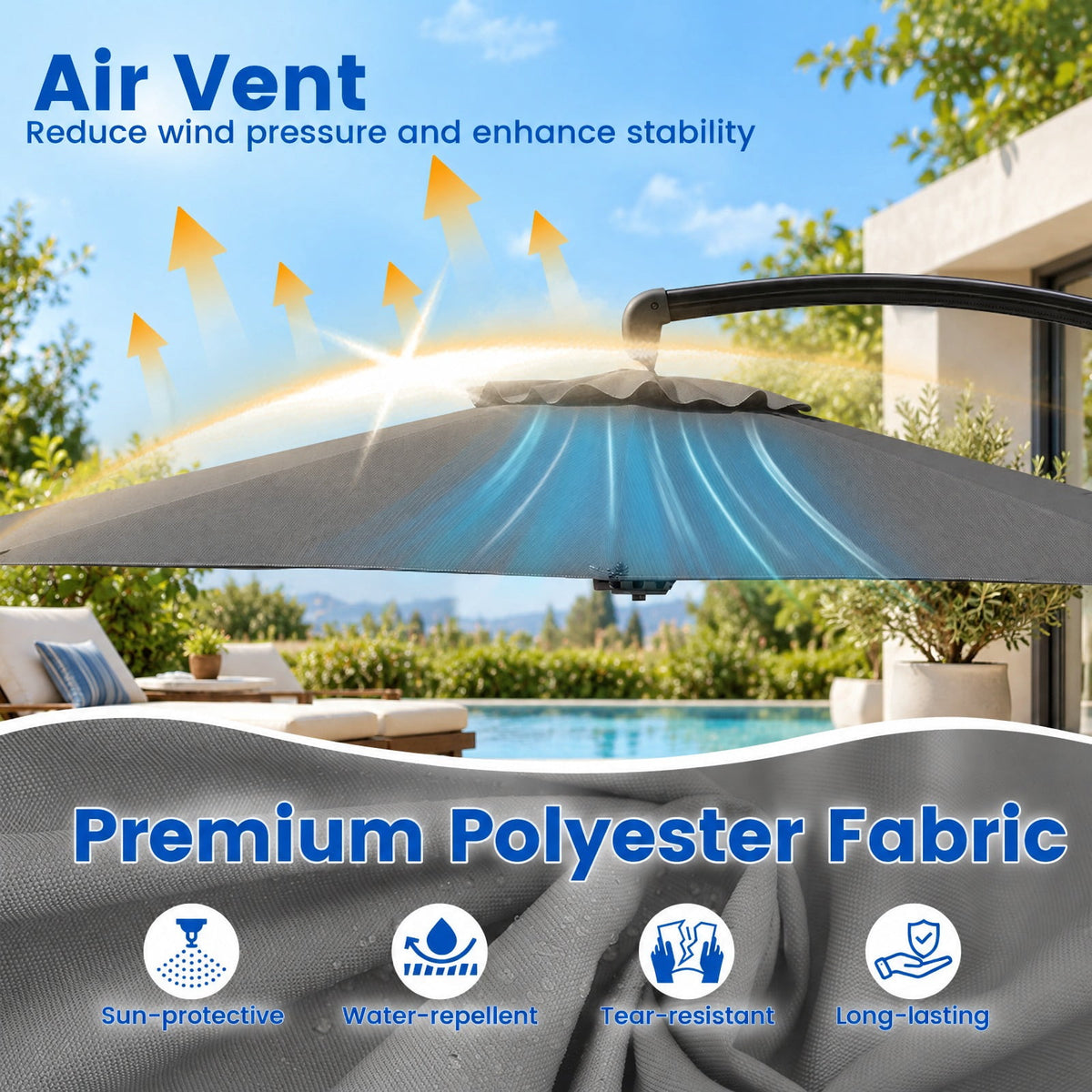 Airfind 11 FT Cantilever Patio Umbrella with Base with 360° Rotation and Tilt Adjustment, Polyester Fabric Aluminum Metal Frame, Gray