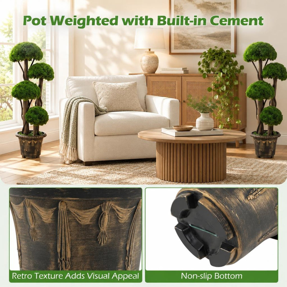 Airfind 3 FT Artificial Cypress Topiary Tree Realistic Greenery Plant with Spiral Vines and Real Wood Trunks, Wood