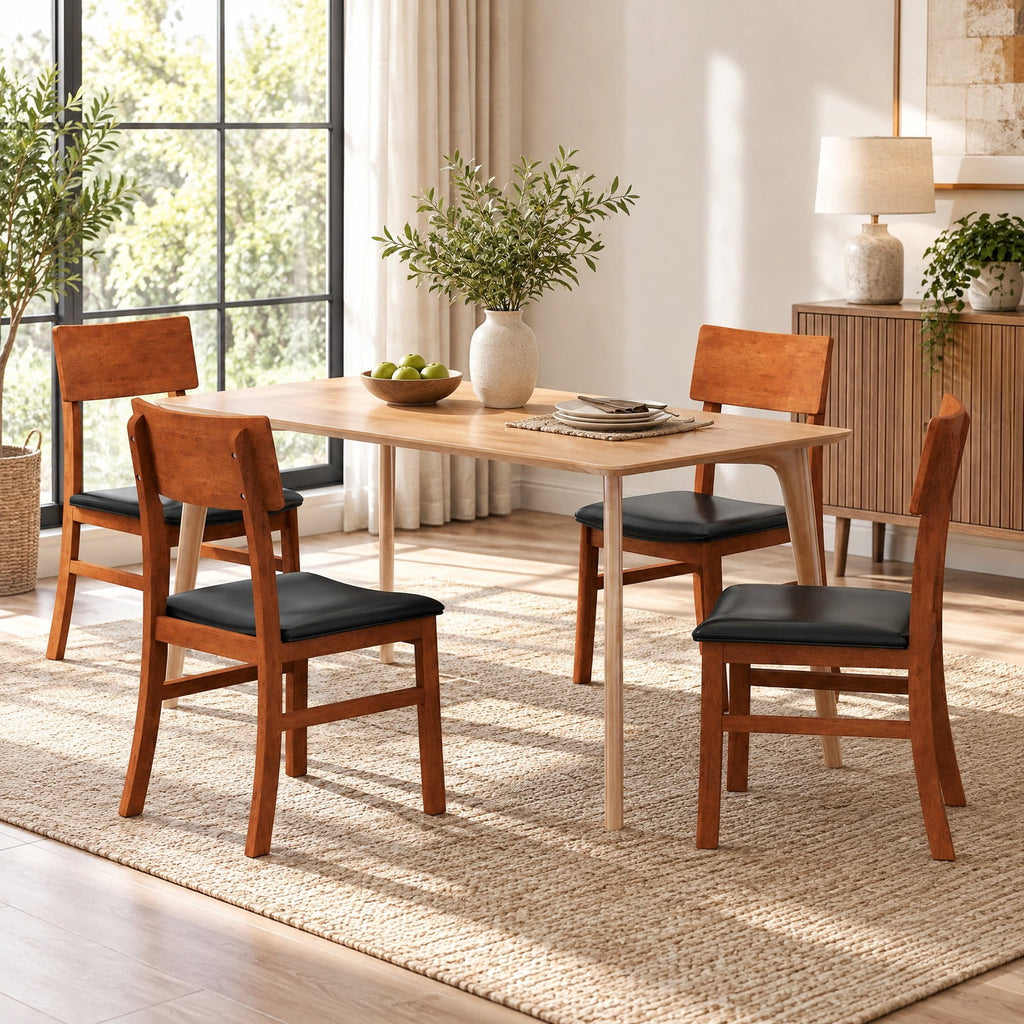 Airfind Dining Chairs Set of 2 with Rubber Wood Legs and Faux Leather Upholstered Seat, 330 lbs Capacity, Rubber Wood Frame, Black