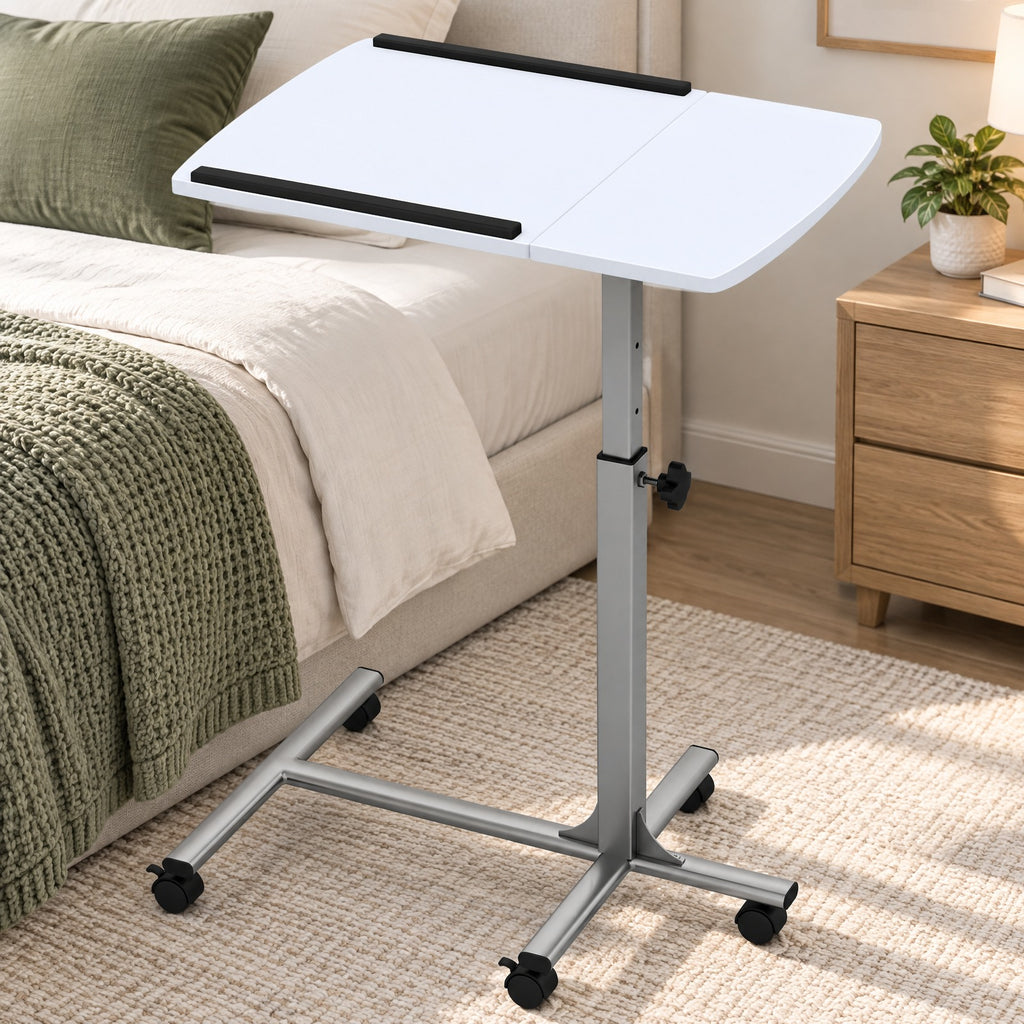 Airfind Adjustable Angle Height Rolling Laptop Table, Steel (frame) Frame, 23.5 x 16 x 24.5-36 (L x W x Adjustable H) Steel tube Footprint