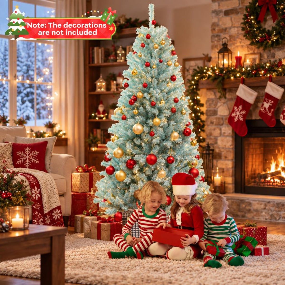 Airfind 6/7 FT Blue Artificial Christmas Tree with 280/380 Warm White LED Lights and Foldable Metal Stand-7 ft, Blue