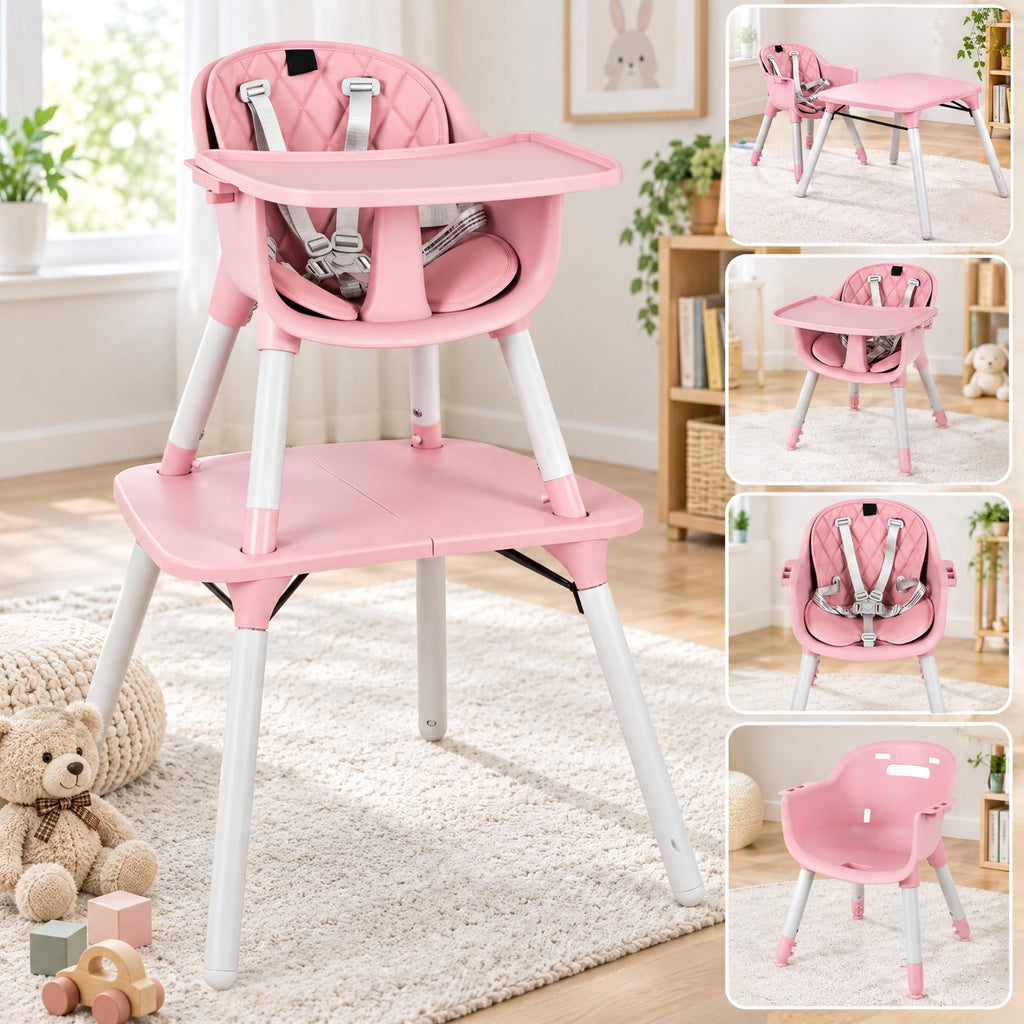 Airfind 4-in-1 Baby Convertible Toddler Table Chair Set with PU Cushion, 33 lbs Capacity, PU PP metal Frame, for 6-36 months, Pink
