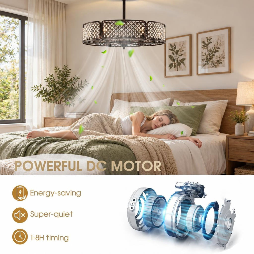 Airfind 30 Inch Caged Ceiling Fan with Light Crystal Lampshade 6 Light Bases, Iron Pp, Overall Dimension 30 Inch X 21 Inch or 31 Inch (d X, Brown
