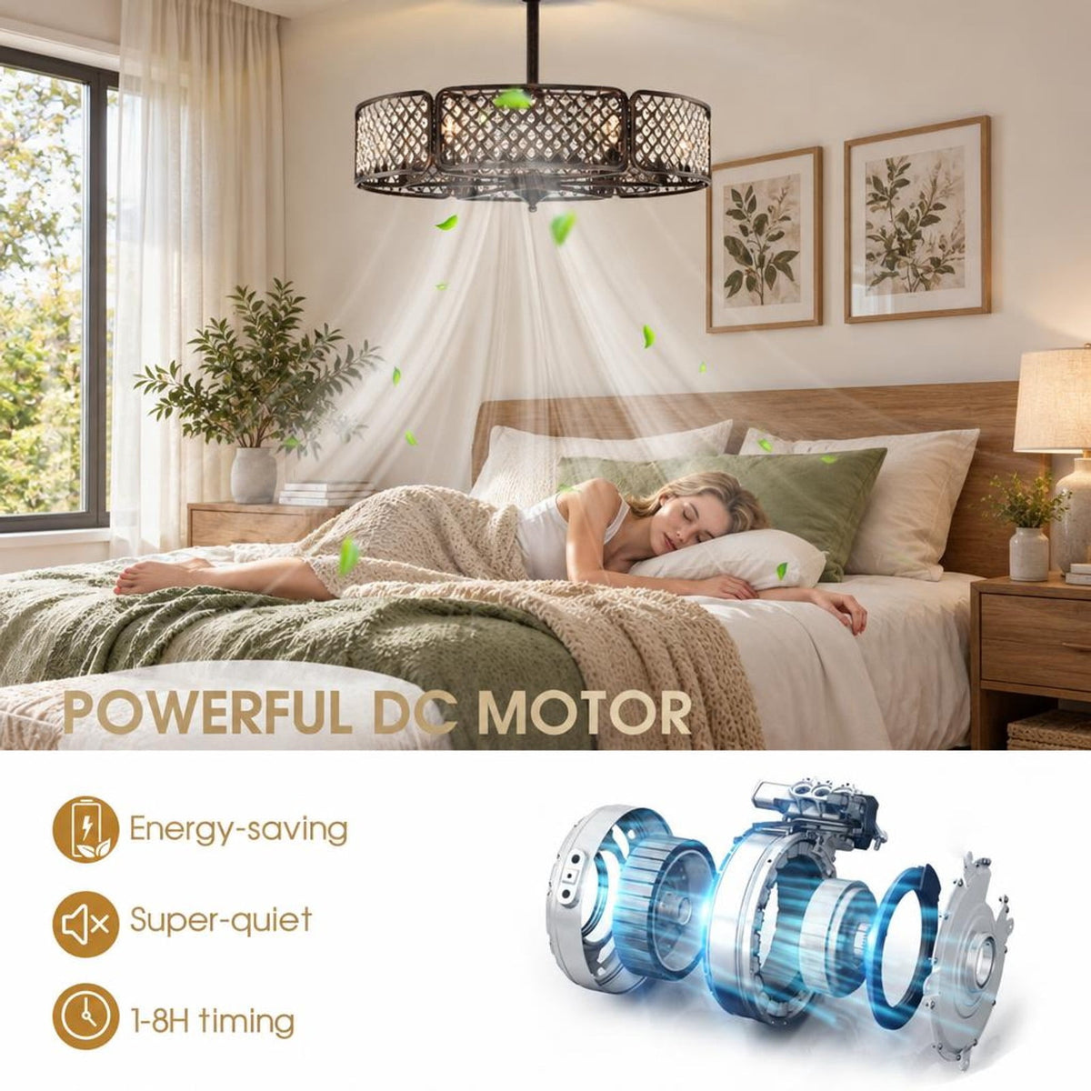 Airfind 30 Inch Caged Ceiling Fan with Light Crystal Lampshade 6 Light Bases, Iron Pp, Overall Dimension 30 Inch X 21 Inch or 31 Inch (d X, Brown