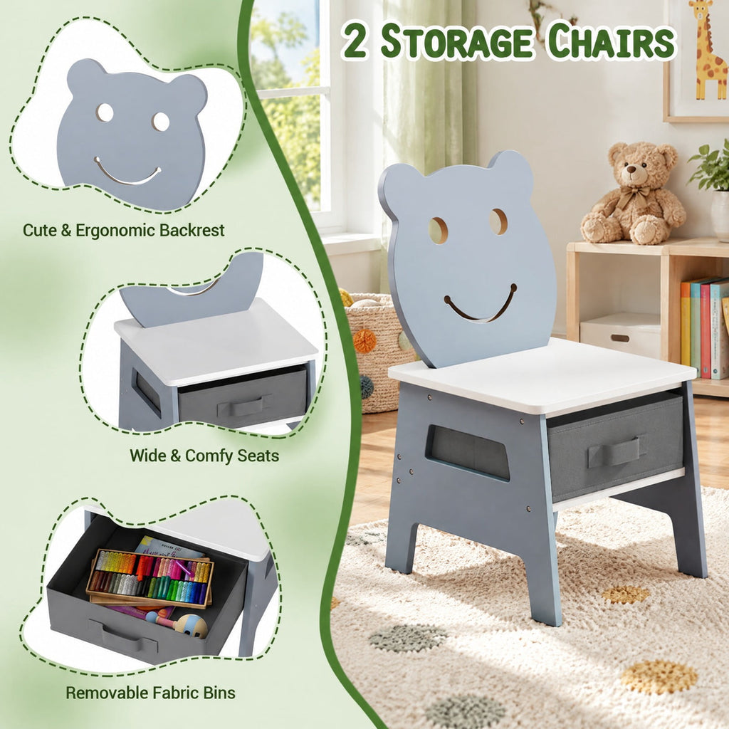Airfind 5-in-1 Toddler Table and 2 Chairs Cute Art Desk Set with Reversible Chalkboard Whiteboard, 110 lbs Capacity, MDF Non-woven Fabric Frame