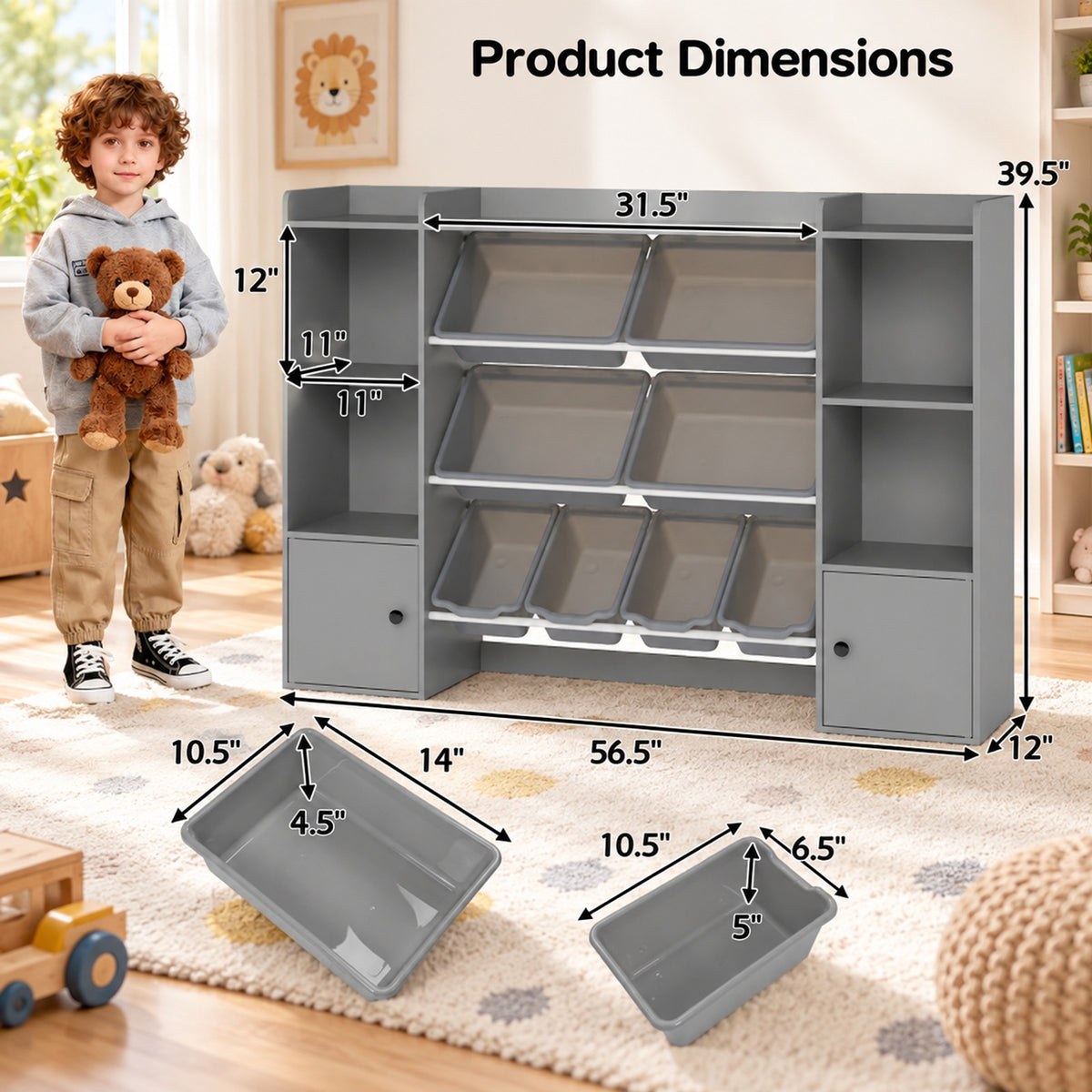Airfind Kids Toy Storage and Bookshelf with Boxes and Open Shelves, 385 lbs Capacity, Engineered Wood Frame, for 3+ Years Old Total, Gray