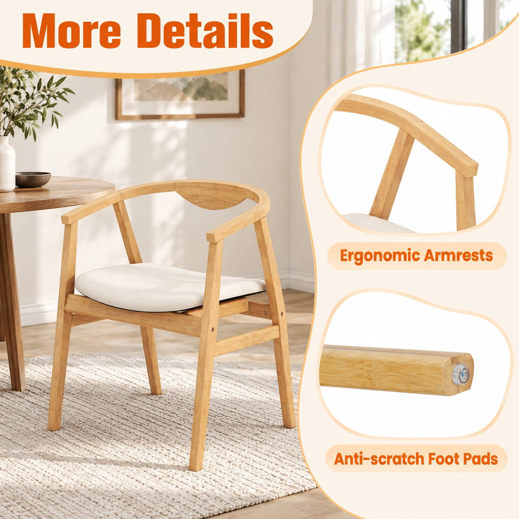 Airfind Bamboo Accent Chair with Armrest and Curved Backrest, 330 Lbs Capacity, Bamboo Polyester Sponge for Convenient Everyday Use, Natural