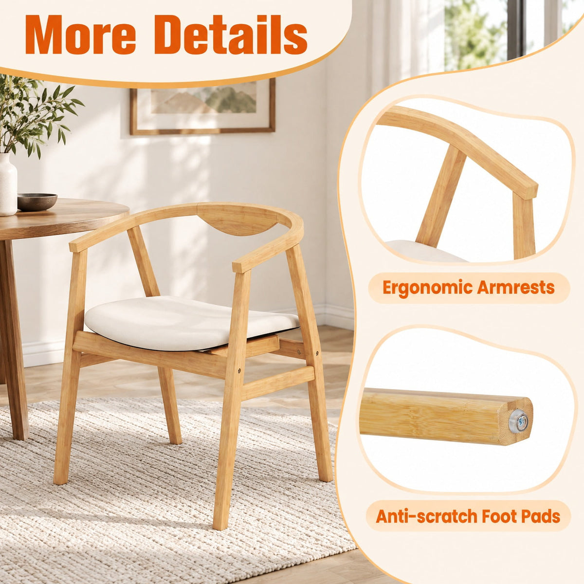Airfind Bamboo Accent Chair with Armrest and Curved Backrest, 330 Lbs Capacity, Bamboo Polyester Sponge for Convenient Everyday Use, Natural