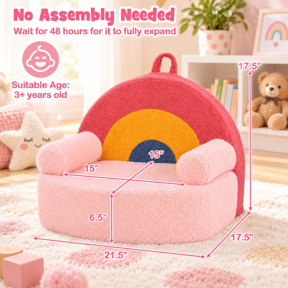Airfind Kids Sofa Toddler Foam Couch with Soft Fleece Fabric Cover, Teddy Fleece Fabric Frame, for 3+ years old, 21.5in x 17.5in x 17.5in Footprint