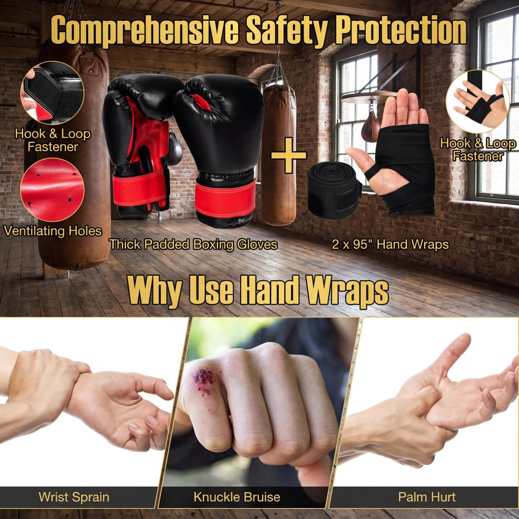Airfind 11 Pound Kids Hanging Punching Bag Set with Hand Wraps and Padded Gloves for Karate Taekwondo Practice and Home Boxing Training, Black