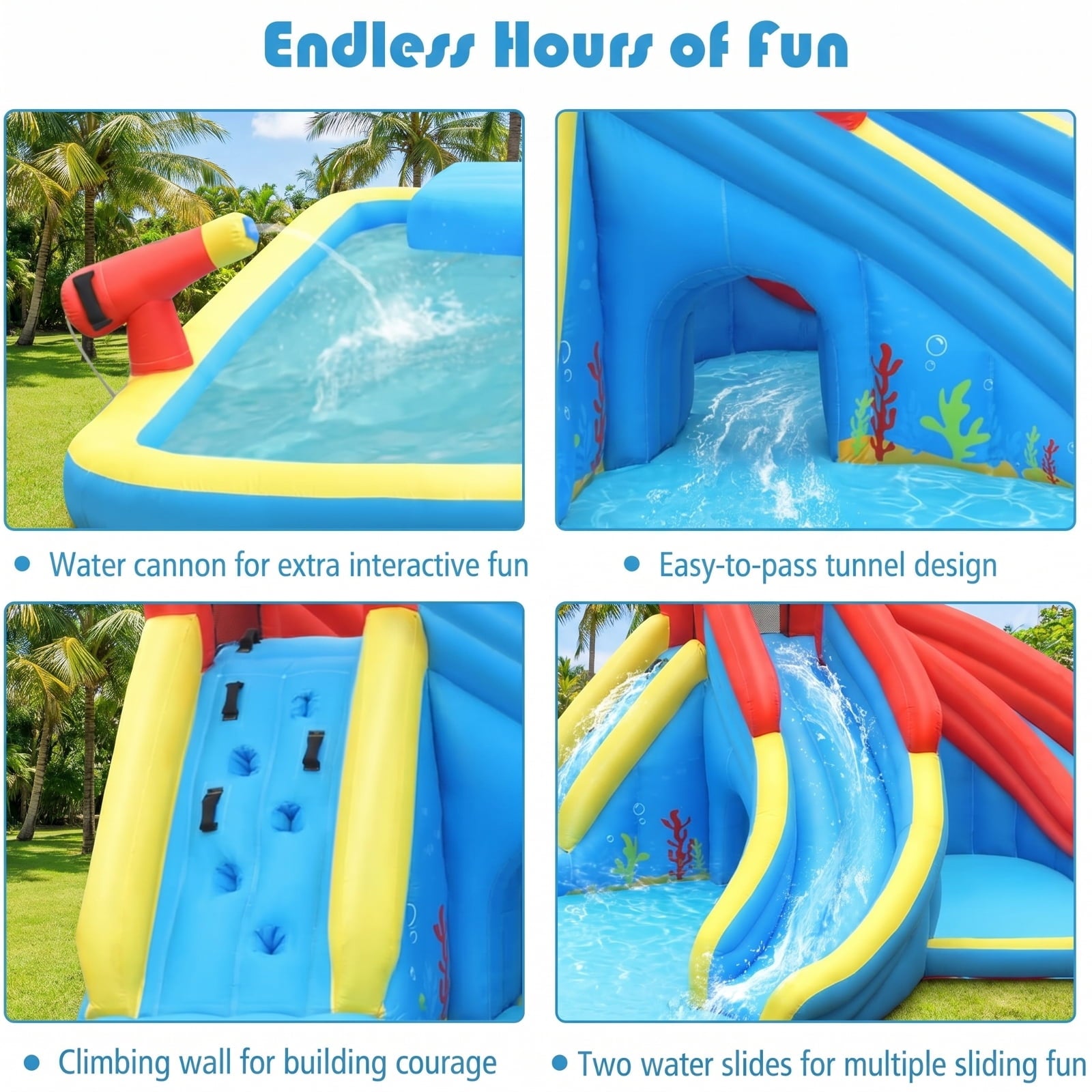 Airfind Inflatable Water Slide Bounce House with 950W Blower, Dual Slides, Splash Pools, Water Cannons and Climbing Wall, 197in x157in x98in for Kids 4-12