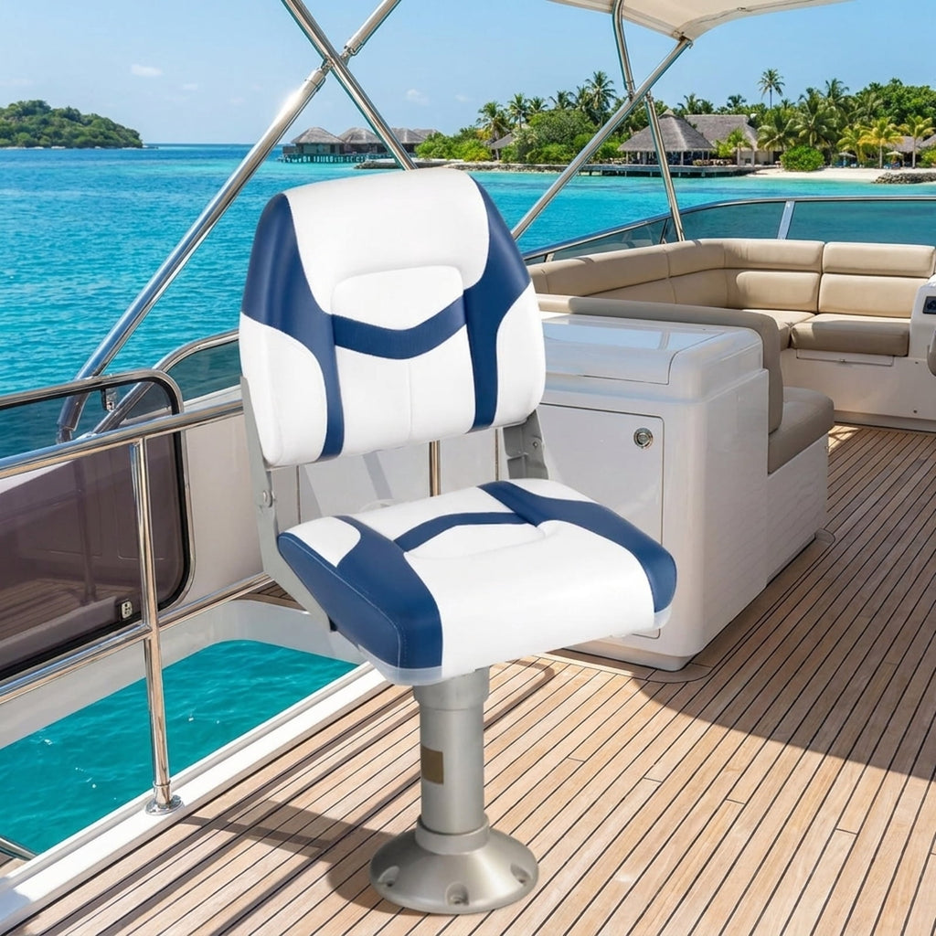 Airfind Foldable Boat Bucket Seat with Molded Plastic Shell, Compression Foam, Drain Holes and Quick Release Mount, Blue, Version 3
