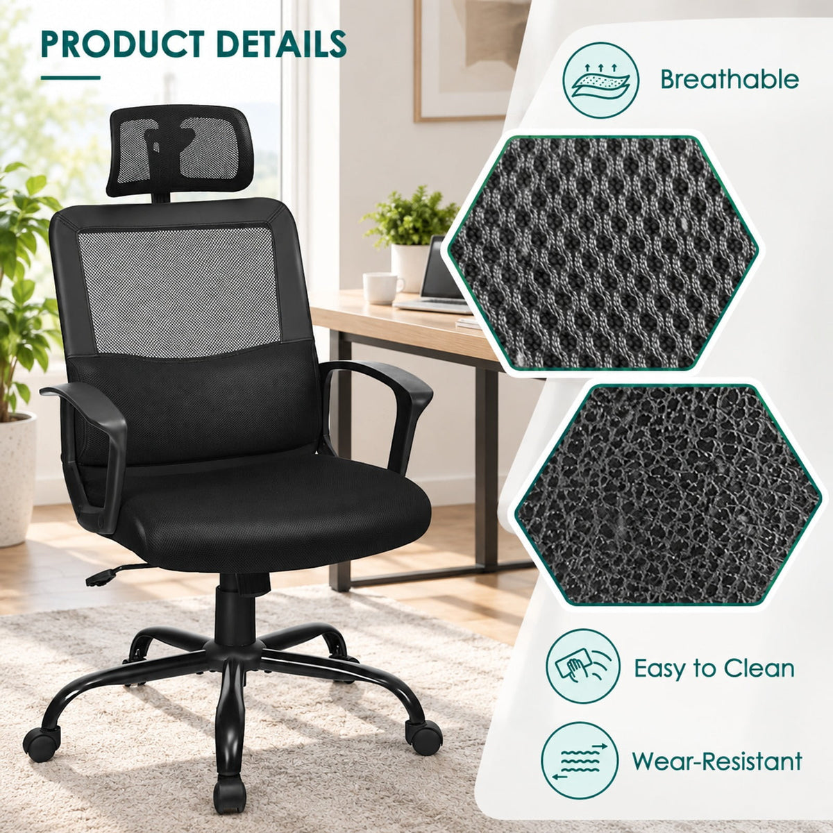 Airfind Mesh Office Chair High Back Ergonomic Swivel Chair, 265 lbs Capacity, Mesh PP PU steel sponge Frame, Black