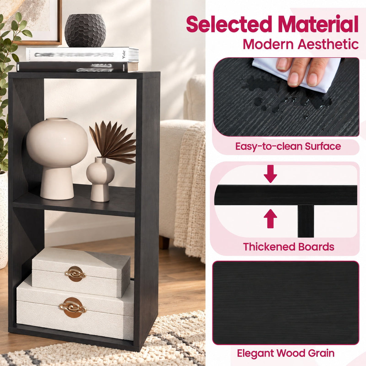 Airfind 4 Cube Bookshelf with Back Guardrail for Living Room Bedroom, 100 lbs Capacity, Engineered Wood Frame, 27.5 x 13 x 27.5 Footprint, Black