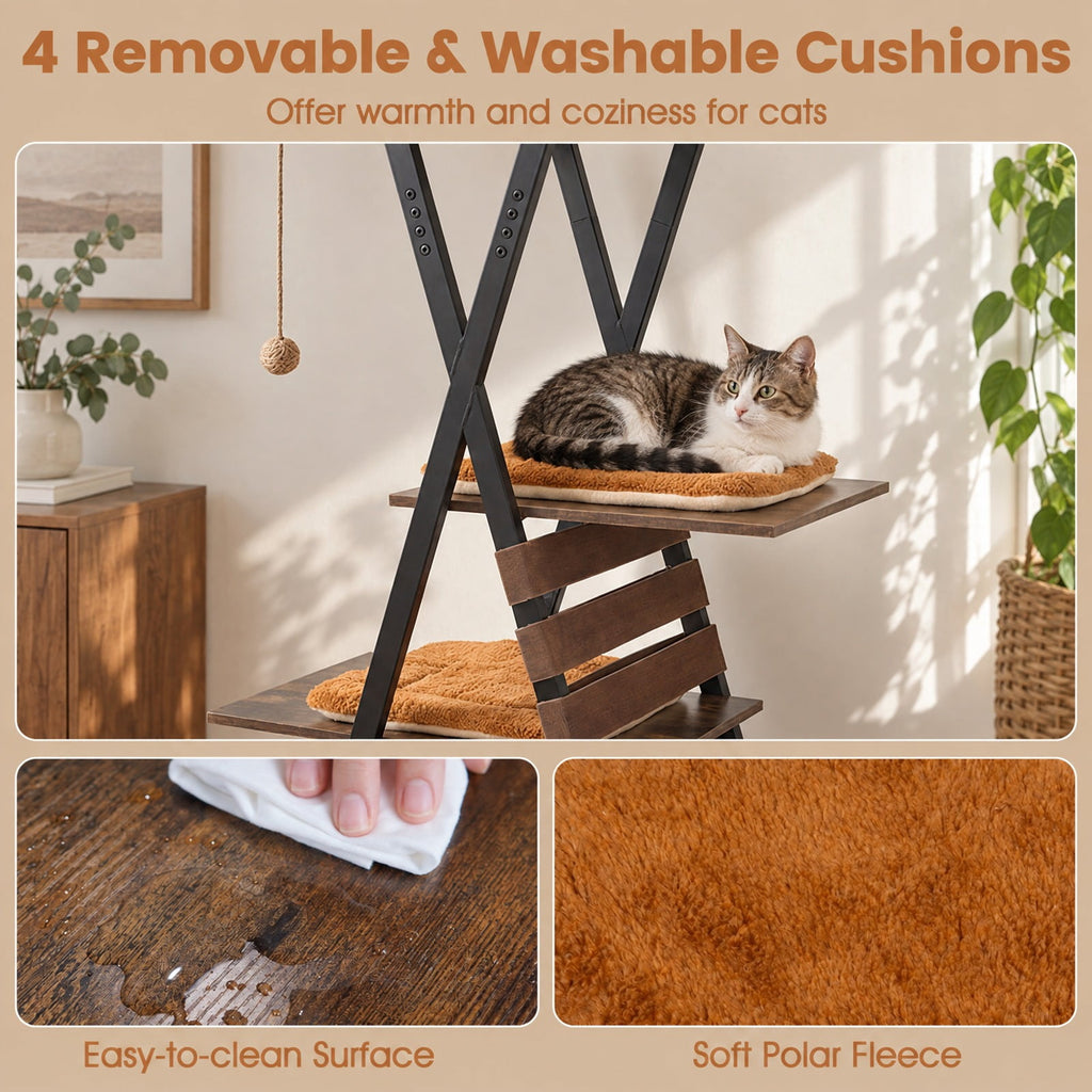 Airfind 73 Inch Multi-level Cat Tree for Indoor Cats with Elevated Perch and Large Condo, 44 lbs Capacity, Engineered Wood Frame, Brown