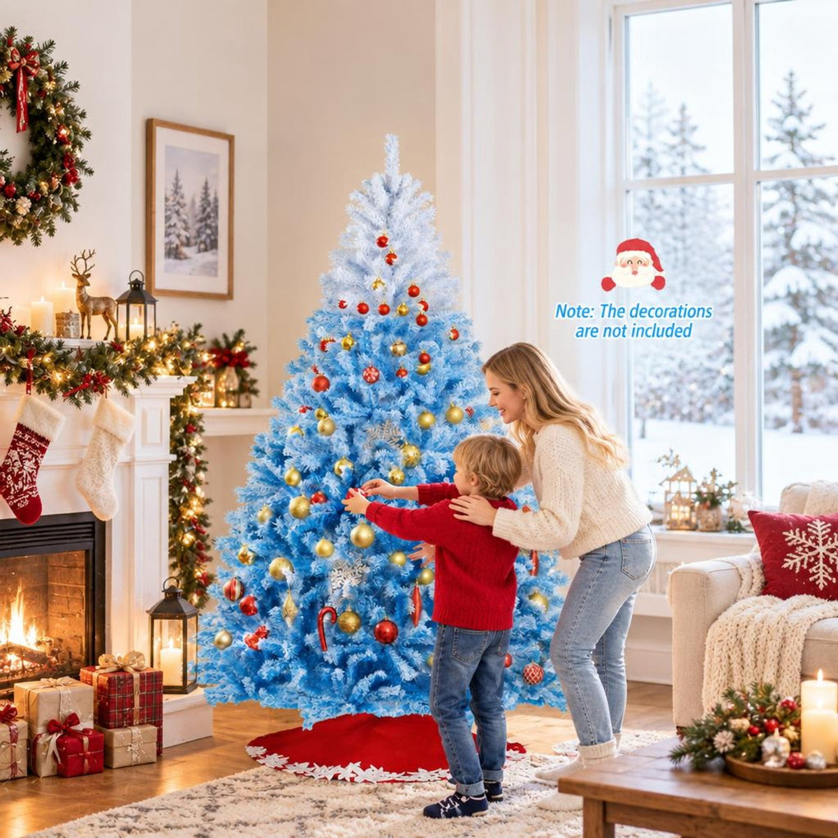 Airfind 2025 New Artificial Christmas Tree with 456 Branch Tips and Folding Metal Stand-7FT, Blue, Diameter of Stand 16 Inch 18 Inch 20 Inch 22 Inch