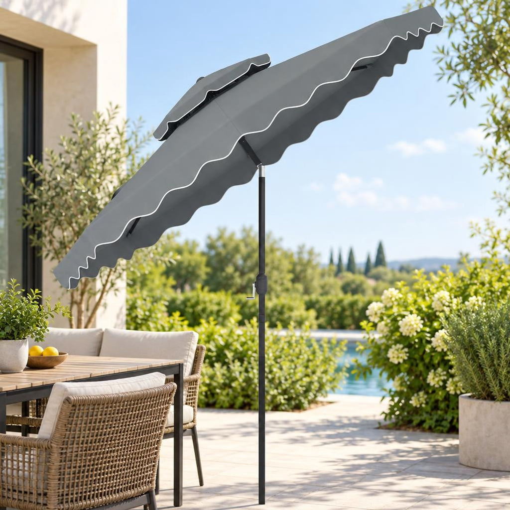 Airfind 9 Feet Patio Umbrella with Push Button Tilt and Crank, Polyester Fabric Metal Frame, 9 x 8.1 ft Footprint, Gray