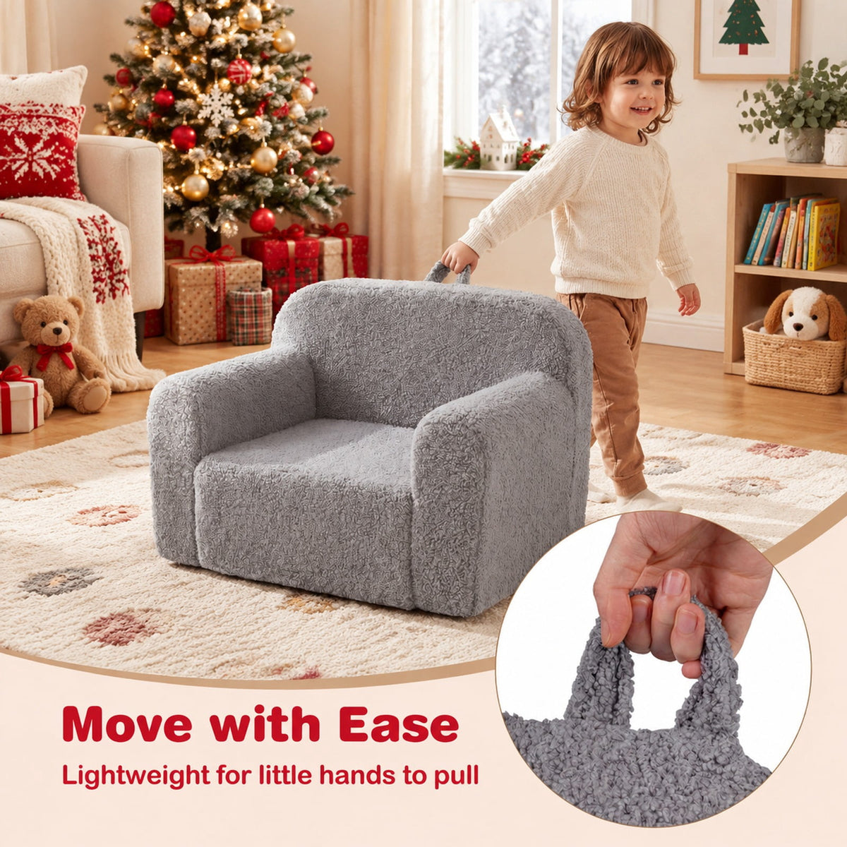 Airfind Youth Couch Portable Youth Sofa with Anti-slip Base, Teddy Fleece Fabric, for 3 and Years Old, 24.5 Inch X 16 Inch X 16 Inch, Gray